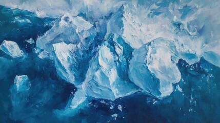Fototapeta premium Aerial top down drone view of an iceberg landscape showcasing a stunning ice formation in an Arctic environment Oil painting representation of the unique natural structure