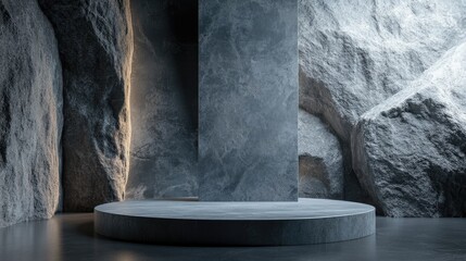 Abstract background featuring a podium and wall created through 3D illustration and rendering techniques