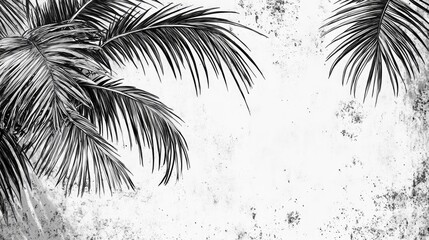 Line art illustration featuring tropical palm leaves against a concrete background created with ink for a mural design
