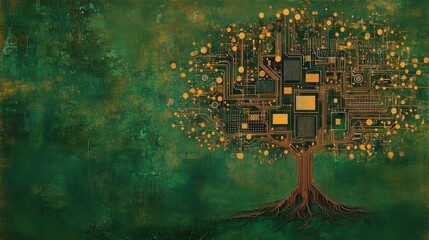 Tree Morphing into Circuit Boards Illustration
