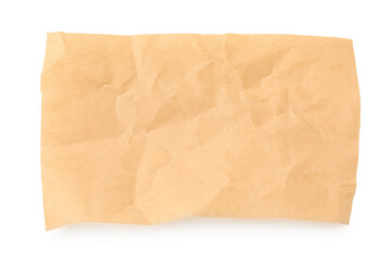 Crumpled kraft paper sheet isolated on white, top view