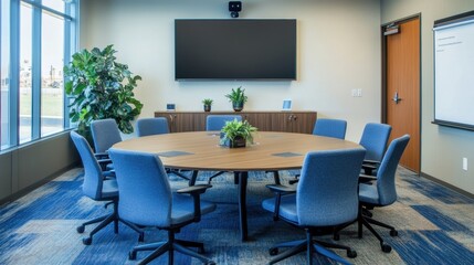 Modern Professional Meeting Room Setup with Round Table