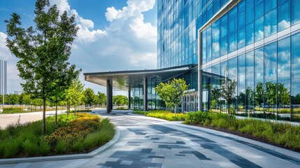 Fototapeta premium Modern High Rise Corporate Building with Landscape