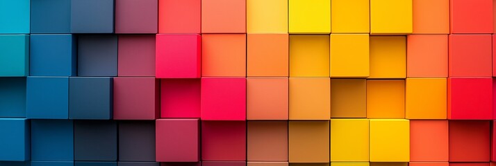 A neat arrangement of colorful cubes form a vibrant gradient pattern, highlighting contrast.