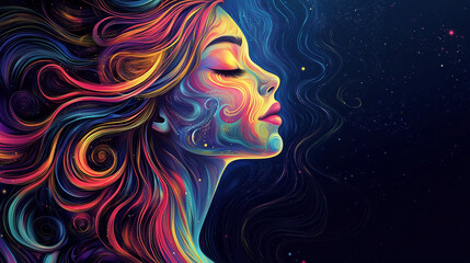 Cosmic Woman with Flowing Hair and Neon Colors