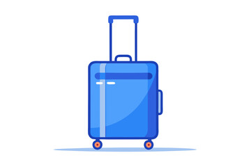 suitcase upright on white background, minimalist design with wheels and handle