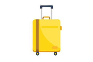 suitcase upright on white background, minimalist design with wheels and handle