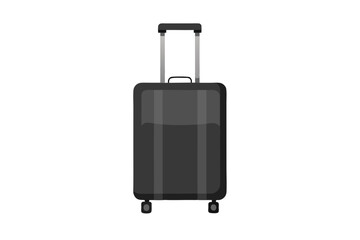 suitcase upright on white background, minimalist design with wheels and handle
