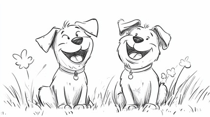 Naklejka premium Cute happy dogs kids drawing.ai generative.