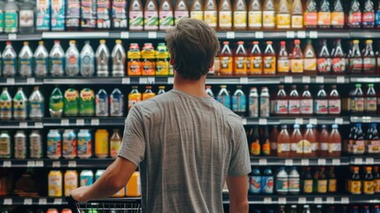 Man shopping for drinks in supermarket