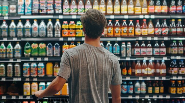Man shopping for drinks in supermarket