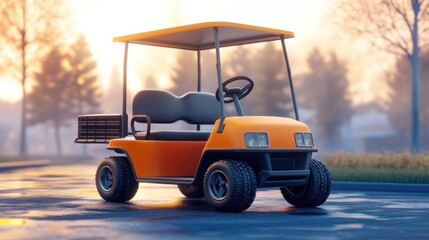 Obraz premium Orange Golf Cart on a Sunny Day