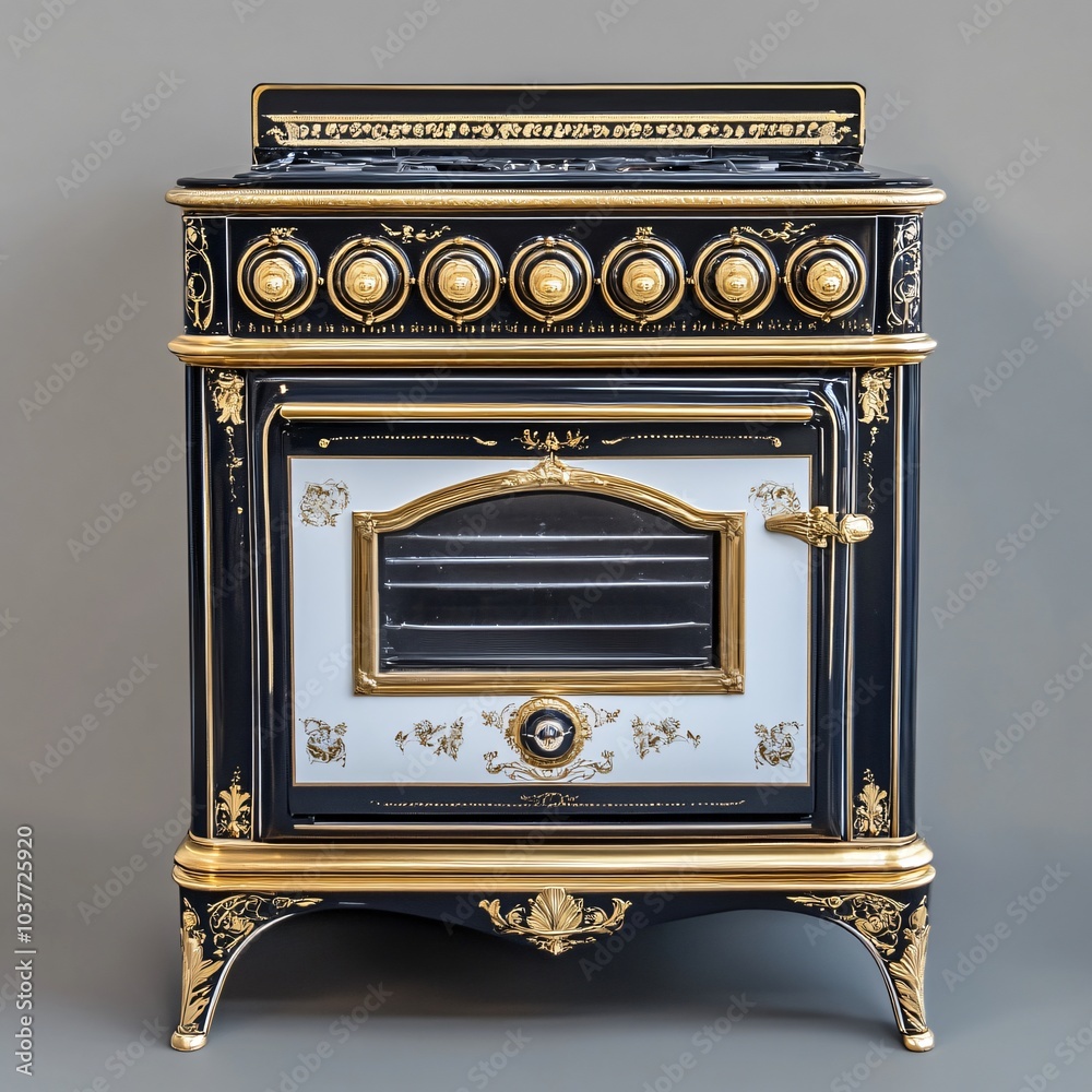 Wall mural vintage black and gold decorative stove