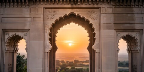 A Magnificent Ornamental Archway at Sunset Casting a Serene Silhouette Against the Dramatic Sky