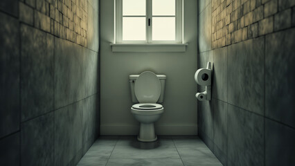 A Quirky And Thought-Provoking Scene Of A Toilet Placed Next To A Window In An Urban Building