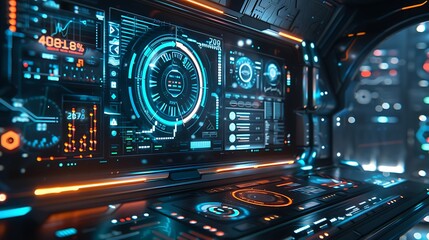 Obraz premium Futuristic Control Panel with Glowing Blue and Orange Lights