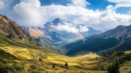 Naklejka premium Majestic mountain landscape showcasing natural beauty and rugged terrain