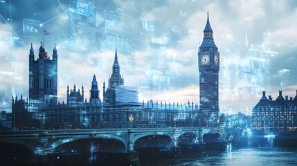Fototapeta premium Abstract technology background in London for global business concept. 