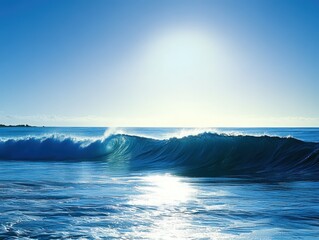 Ocean wave blue wallpaper with rolling waves and sunlight filtering through