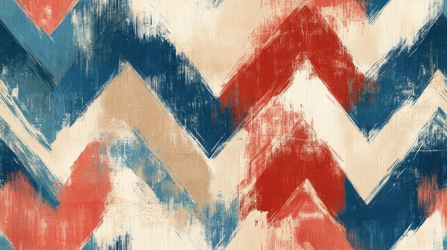 Red beige and blue paintbrush python backdrop featuring a chevron geometric swimwear pattern random snake skin texture ethnic seamless design fun rectangular ikat rapport and watercolor ethnic ele