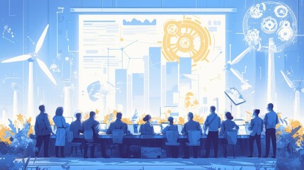 Obraz premium Futuristic Team Meeting in a Technological Environment