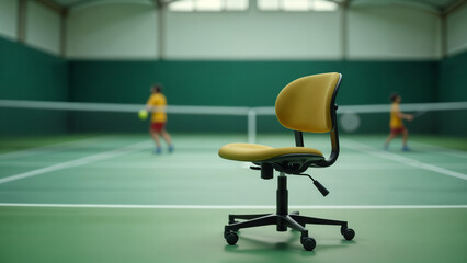 A Padded Desk Chair on a Tennis Court, Symbolizing the Intersection of Comfort and Sport