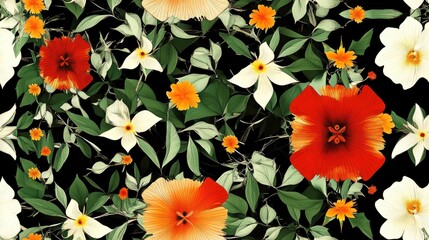 Fototapeta premium A background image featuring repeated abstract and geometric patterns of flowers and leaves