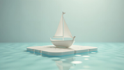 A Whimsical Boat Floating Serenely on a Pristine White Keyboard Blending the Themes of Music and Water