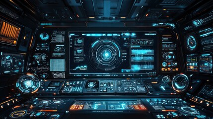 Obraz premium Futuristic Control Panel with HUD Technology for Business Communication and Innovation Concepts