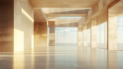 Empty architectural space featuring geometric design rendered in 3D 3D visualization