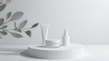 Product display stand on a white background Abstract gray backdrop concept Geometric platform for showcasing cosmetic items Minimalist podium setup Stage showcase with 3D rendering
