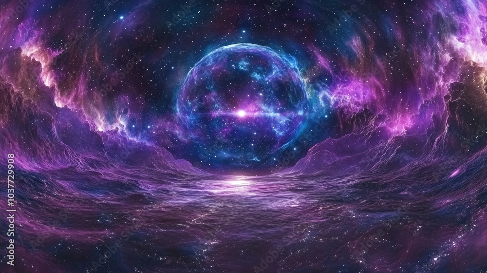 Wall mural 360 degree space background featuring nebula and stars equirectangular projection environment map 3d