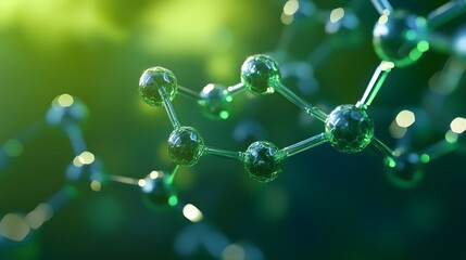 Graphene molecular nano technology structure on a green background - 3d rendering. 