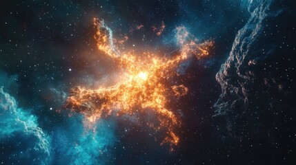 Fototapeta premium Exploding supernova in space with the formation of a nebula in a 3D cartoon rendering