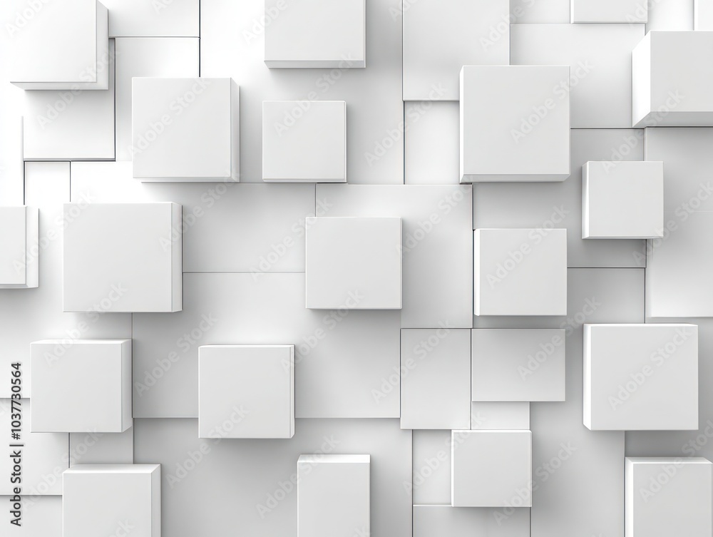 Wall mural random white cube blocks background with clean modern design, copy space