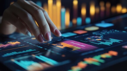 Hand Interacting with Digital Data on Tablet