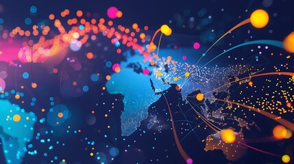 Global Network Connections - Digital World Map