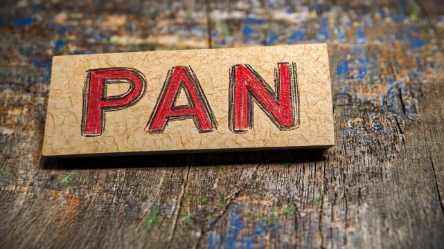 The word PAN is carved into a piece of wood