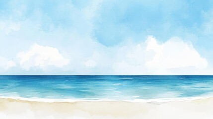 Obraz premium Endless Beautiful Sea And Ocean Water With A Perfect Clear Sky On The Horizon Relaxing Summer Vacation Concept Modern Style Watercolor Abstract Artwork