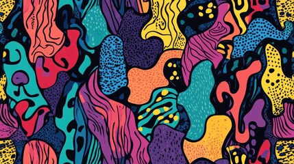 Seamless background featuring a unique hand drawn abstract pattern in vibrant colors