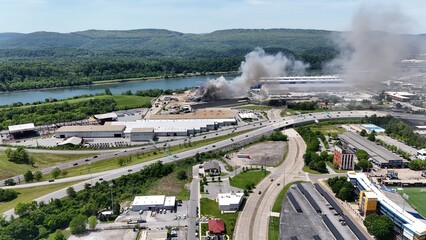 Old steel mill factory burning down in the center of Chattanooga