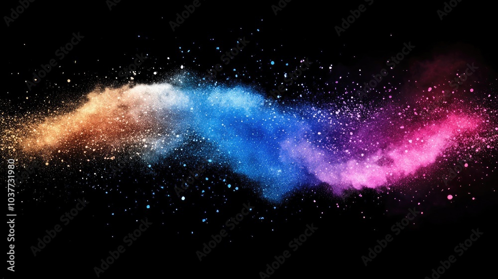 Poster abstract powder splatted background featuring a freeze motion effect of color powder exploding with 