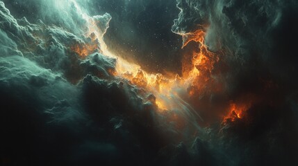 Fototapeta premium Colorful nebula in a galaxy space depicted in a 3D cartoon rendering creating a sci fi background of deep space and an ethereal wallpaper
