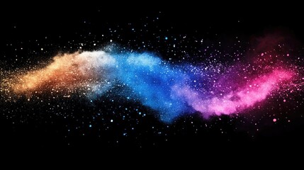 Obraz premium Abstract powder splatted background featuring a freeze motion effect of color powder exploding with a 3D cartoon rendering of colorful glitter texture on a black backdrop
