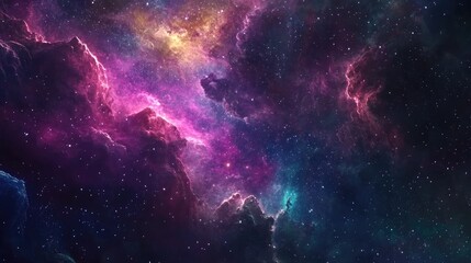 Fototapeta premium Colorful Nebula animation featuring a 3D cartoon rendering flying through outer space