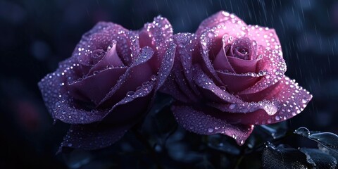 Fototapeta premium Pink roses adorned with water droplets, Pink roses with water droplets