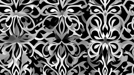 Fototapeta premium Seamless floral pattern featuring modern geometry and arabesque elements Abstract raster illustration in silver on black suitable for invitations backgrounds and wallpapers