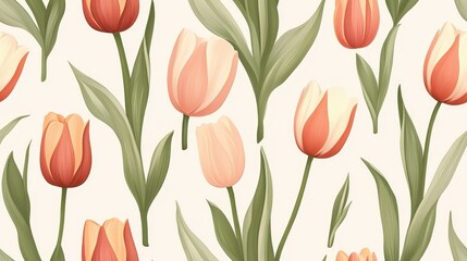 Obraz premium Seamless floral botanical texture pattern featuring tulip flowers suitable for wallpaper pattern fills web page backgrounds and surface textures