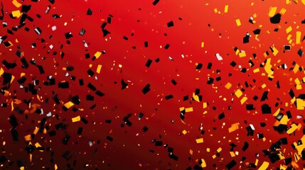 Mock Up Of Falling Confetti In Red Black And Gold Colors With Blank Space For Text Red Yellow And Black Tinsel Concept For Empty Area