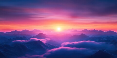 Obraz premium Tranquil natural backdrop featuring a clear sky illuminated by the soft hues of sunrise, Serene natural landscape with a bright sky filled with gentle sunrise colors